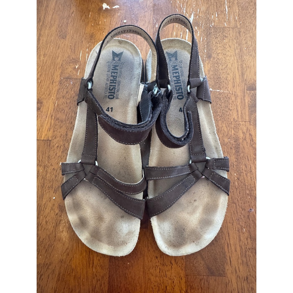 Mephisto Air-Relax Brown Leather Multi-Strap Cork Footbed Sandals Size 41